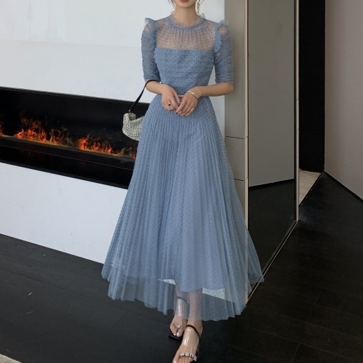 ドレス シースルー ロング フレア 結婚式 パーティー 上品 韓国