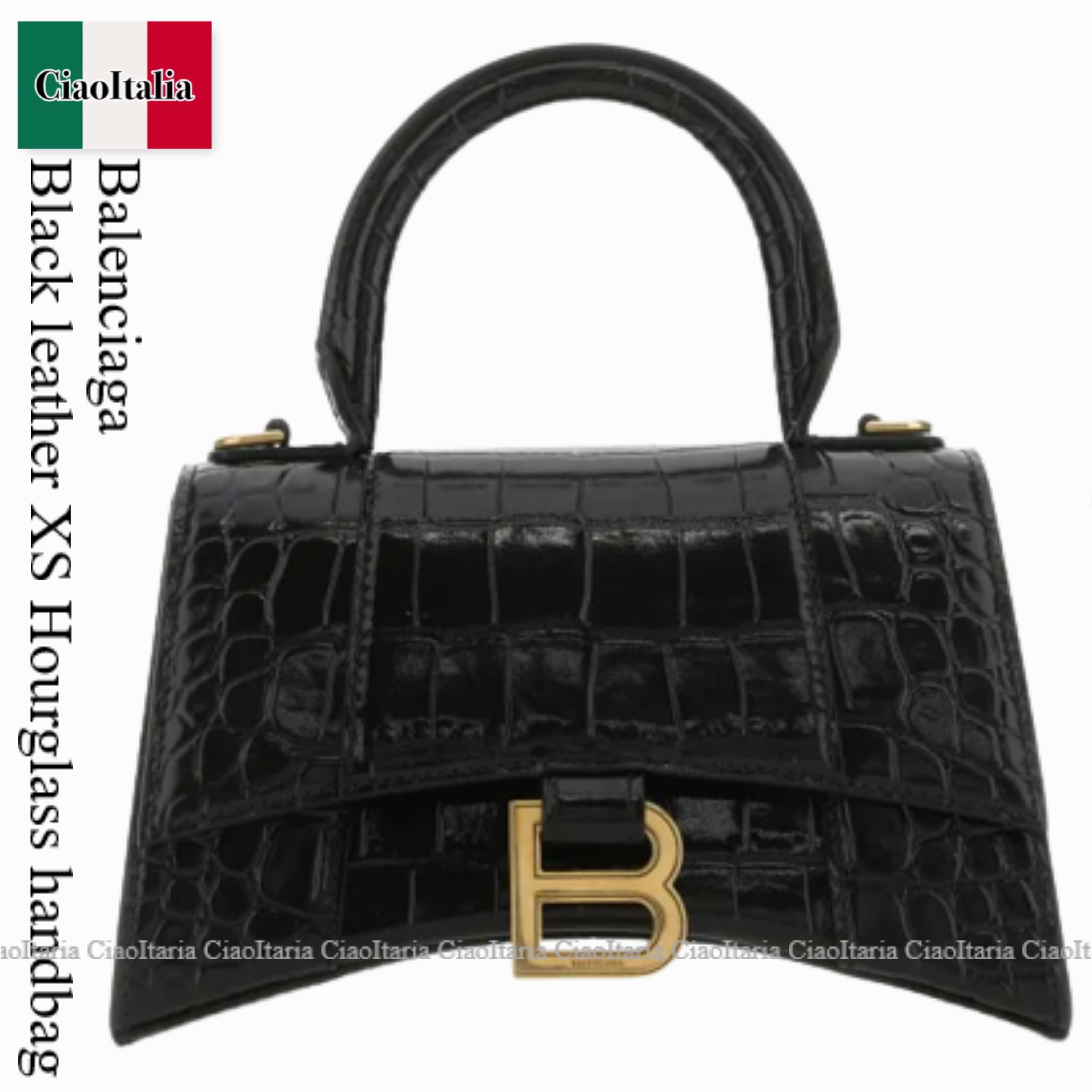 ハンドバッグ Balenciaga Black leather XS Hourglass handbag