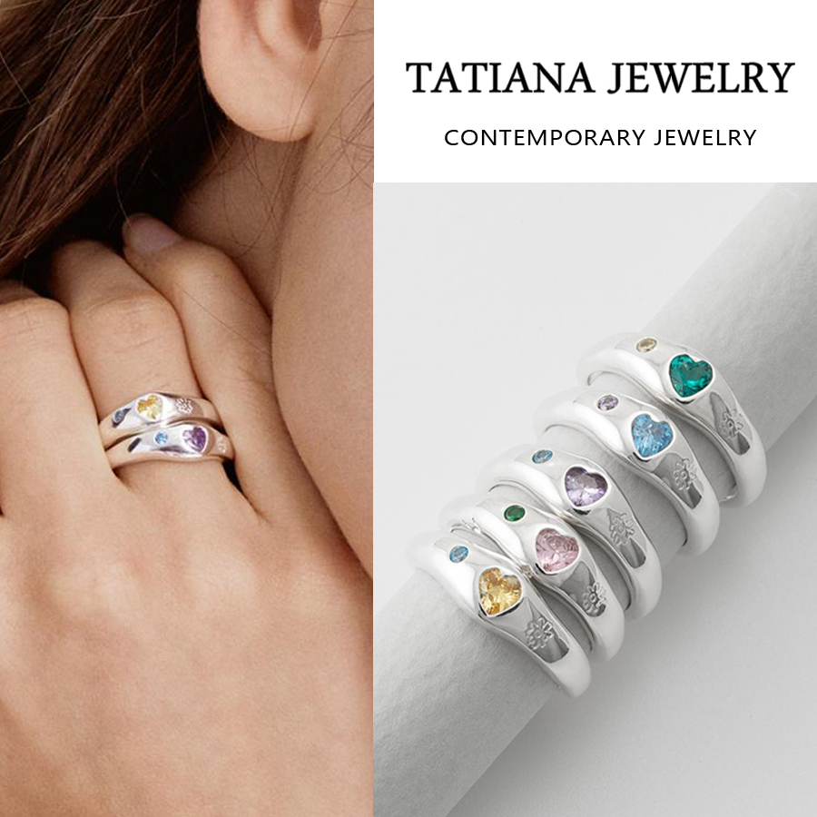 韓国発【TATIANA】(SILVER925) Flower Draw Heart Cubic Ring