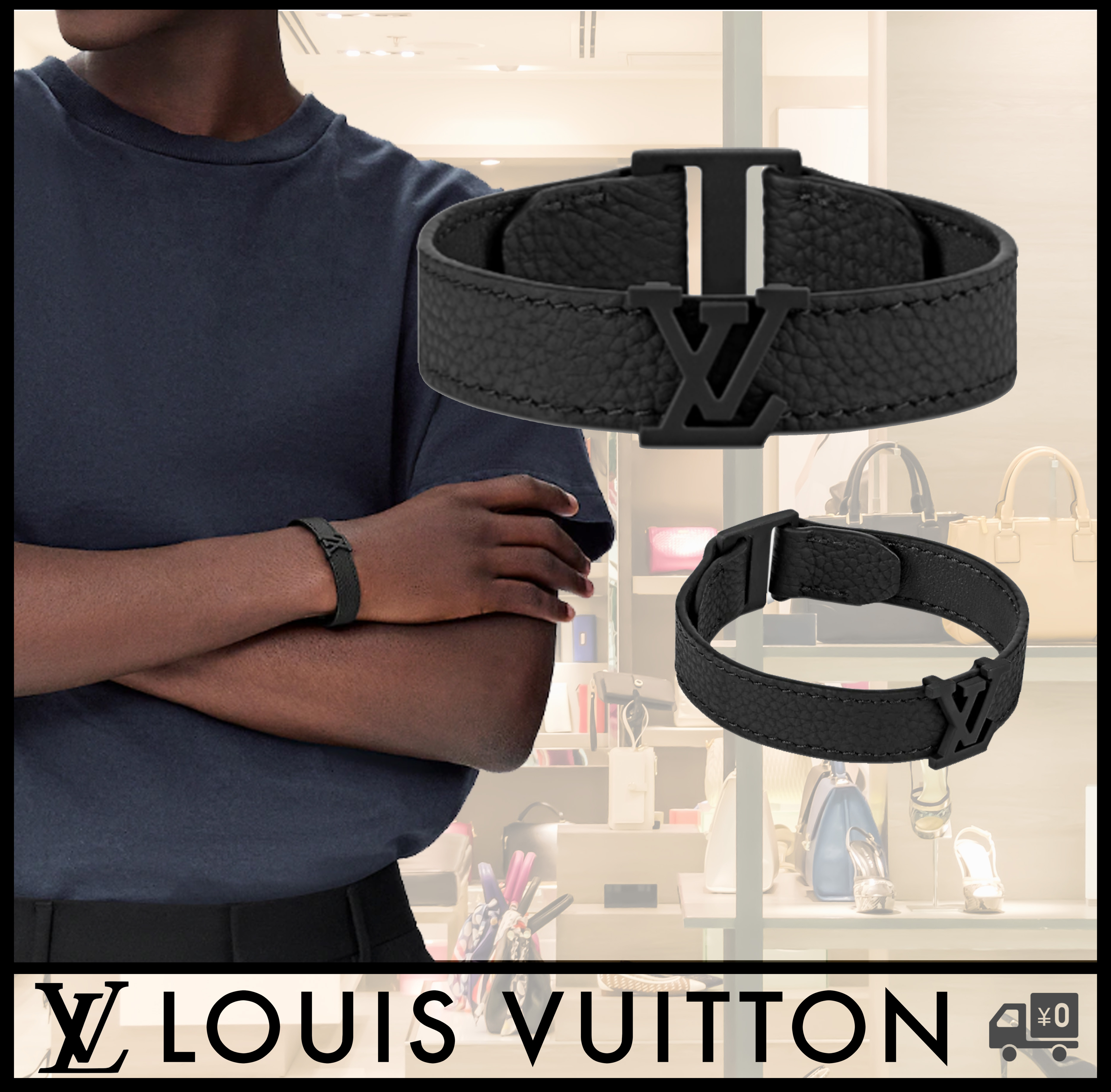 【SALE】LOUIS VUITTON/LV AEROGRAM 14㎜BRACELET黒ブレスレッド