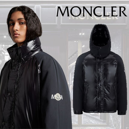 MONCLER Down Jackets Short Unisex Nylon Street Style Collaboration Plain Logo