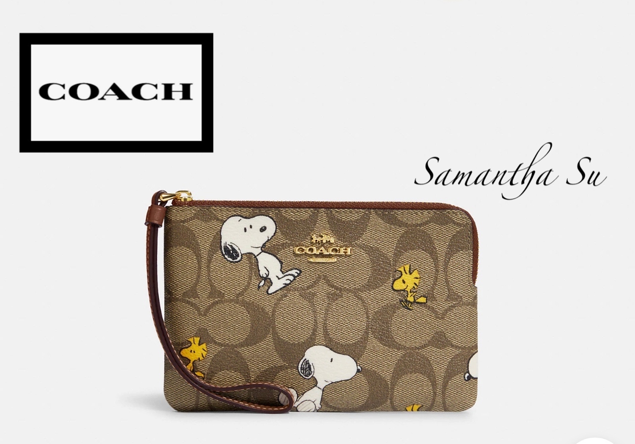 即納分 新【Coach X Peanuts】Corner Zip Wristlet スヌーピー