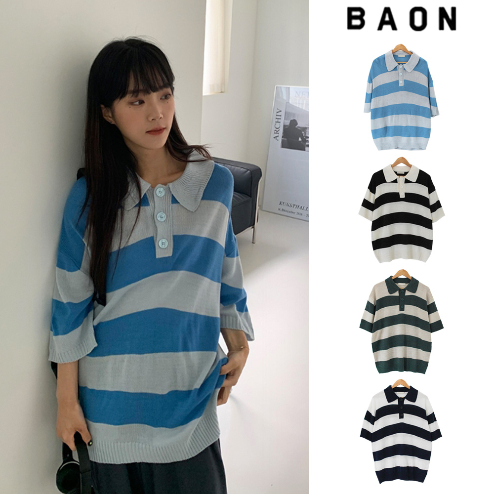 【BAON】[unisex] Pakui Stripe Short Sleeve Knit