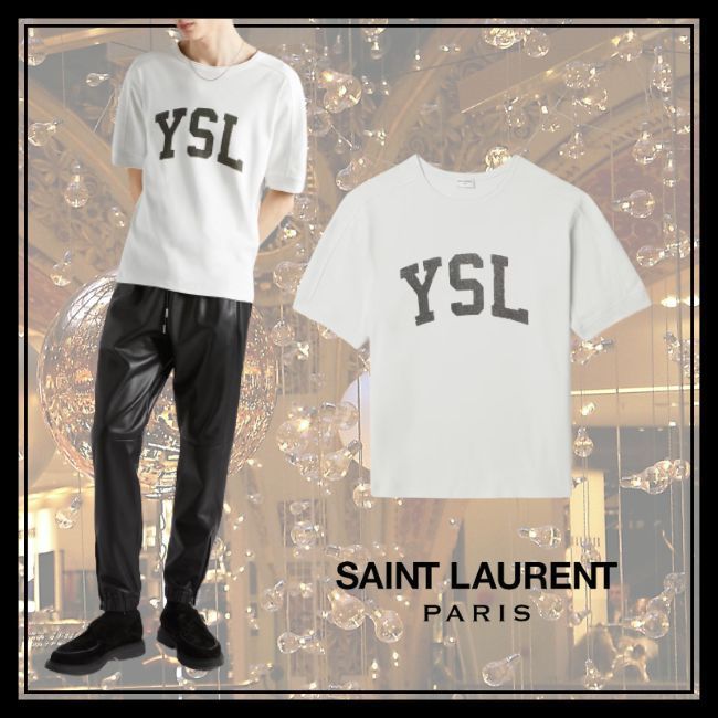 SAINT LAURENT】ロゴプリント コットンジャージー Tシャツ ...