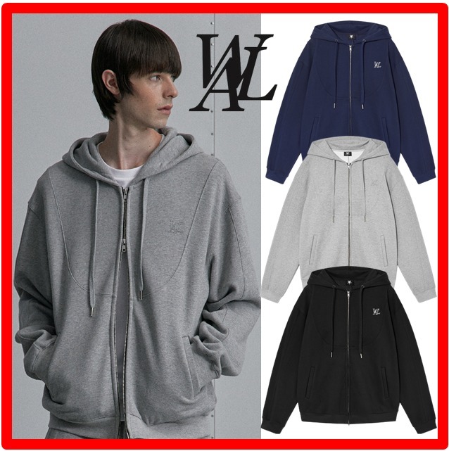 ★韓国の人気★【WOOALONG】★Signature slit hood zip-u.p★