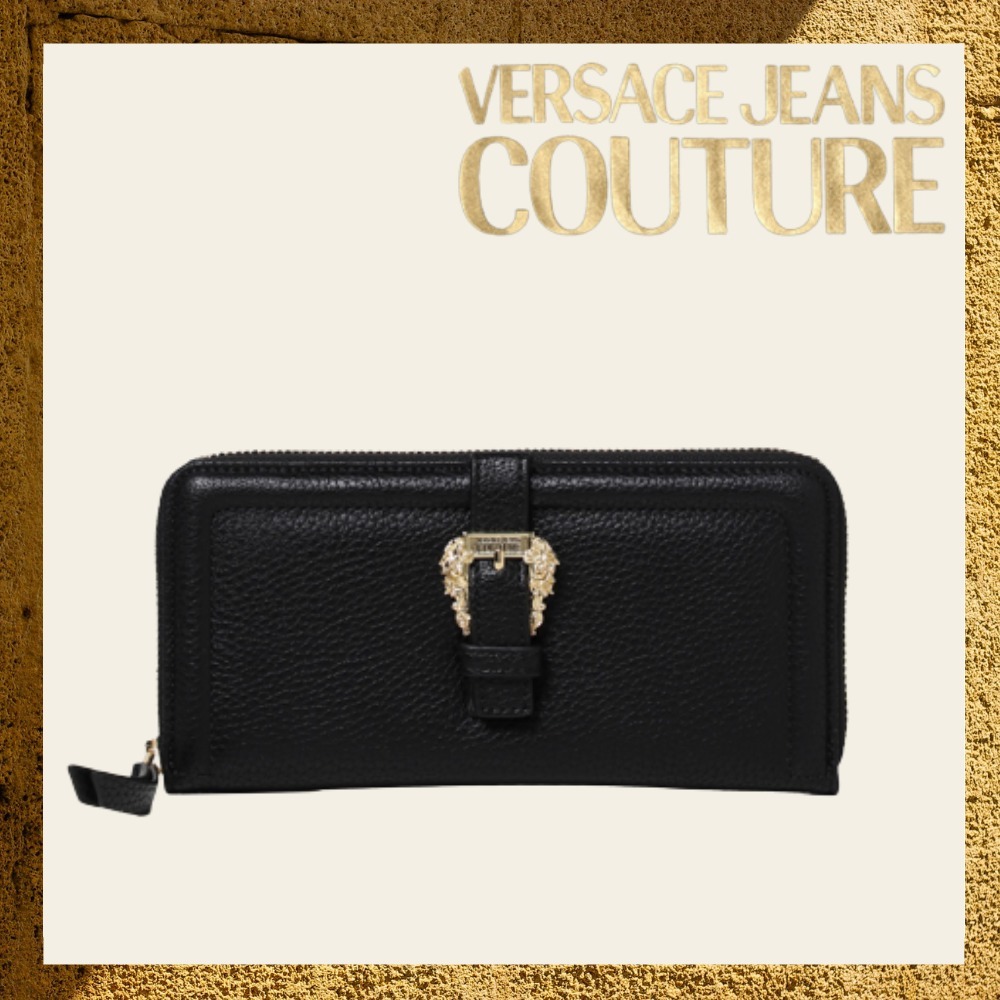 VERSACE JEANS ブラック ロゴ バックル ウォレット 長財布