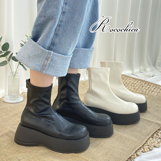 2色★バックファスナー プラットフォーム ショートブーツ rs2298