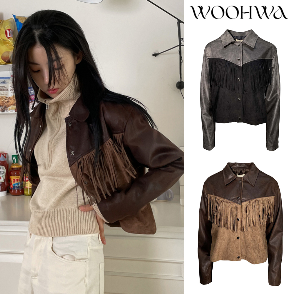 【WOOHWA】COLOR BLOCK FRINGE JK