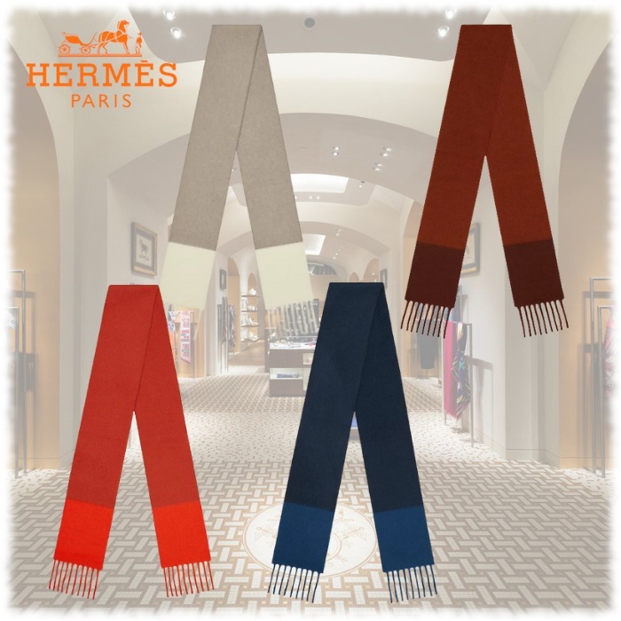 ギフトにも♪ HERMES(エルメス)100%カシミア ロゴマフラー