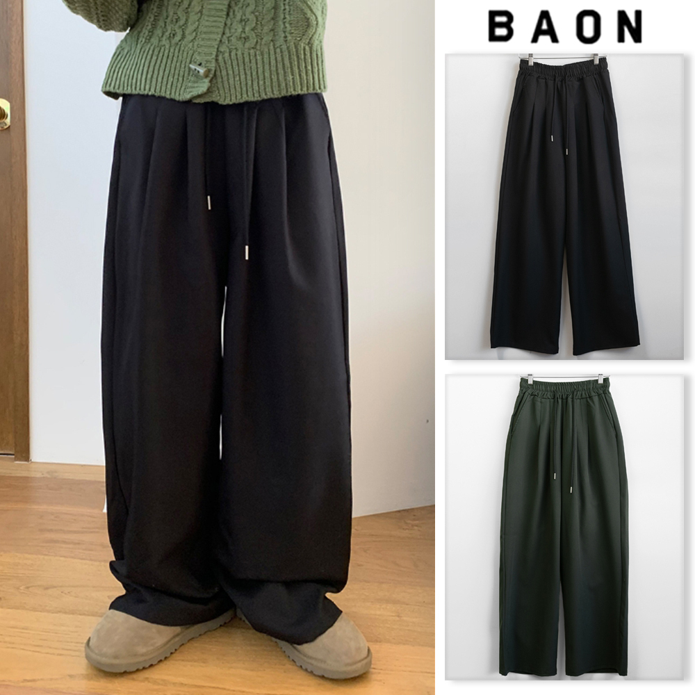 【BAON】[unisex] Quadi Pintuck Banding Wide Slacks