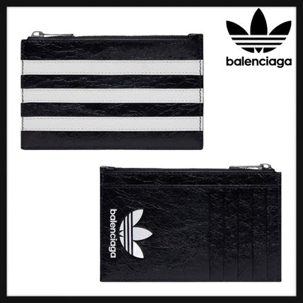 BALENCIAGA Long Wallets Stripes Unisex Lambskin Collaboration Plain Leather Logo