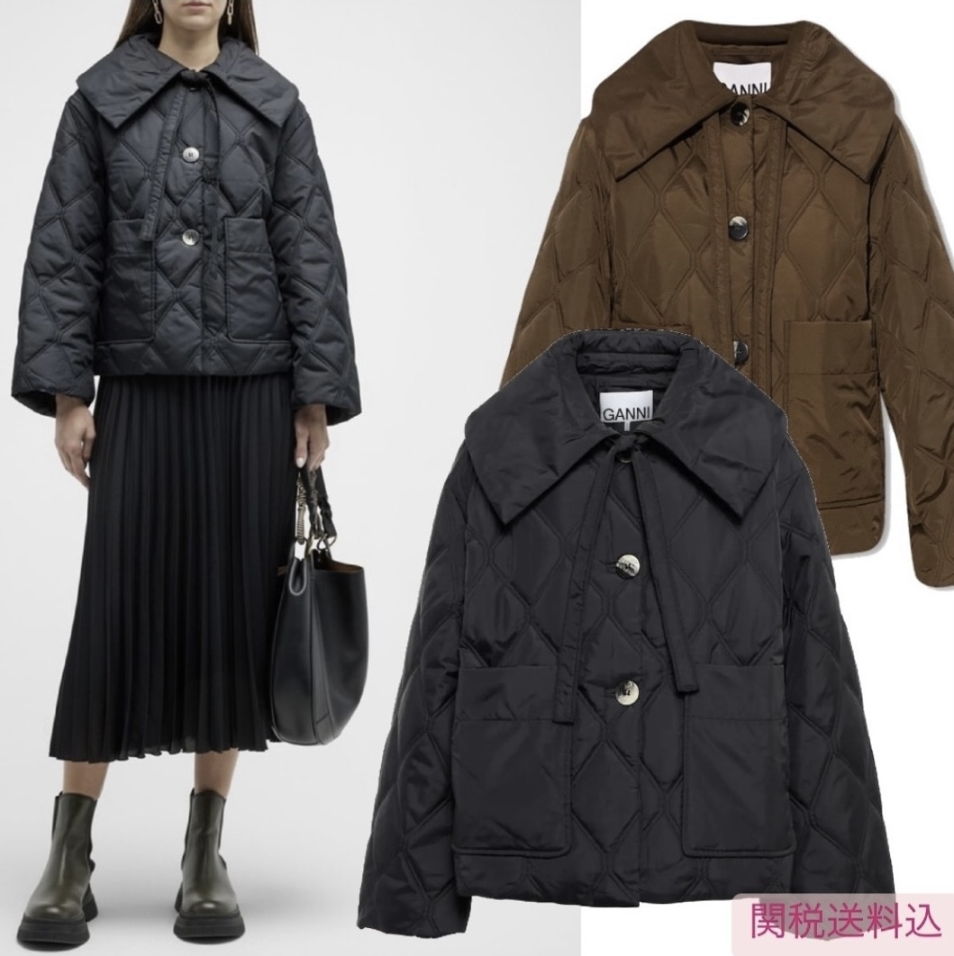 【VIP価格】GANNI ショート キルティング ジャケット GANNI キルティング ジャケット | ブラック | FARFETCH JP
