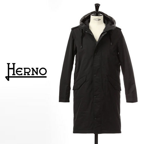 ヘルノメンズ ダウンコートHERNO TECH ツイード切り替えデザイン