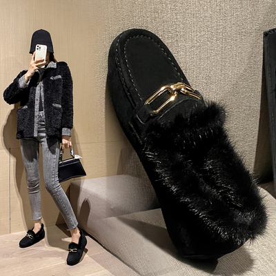 裏起毛 ファー もこもこ ローファー 防寒 バックル カジュアル