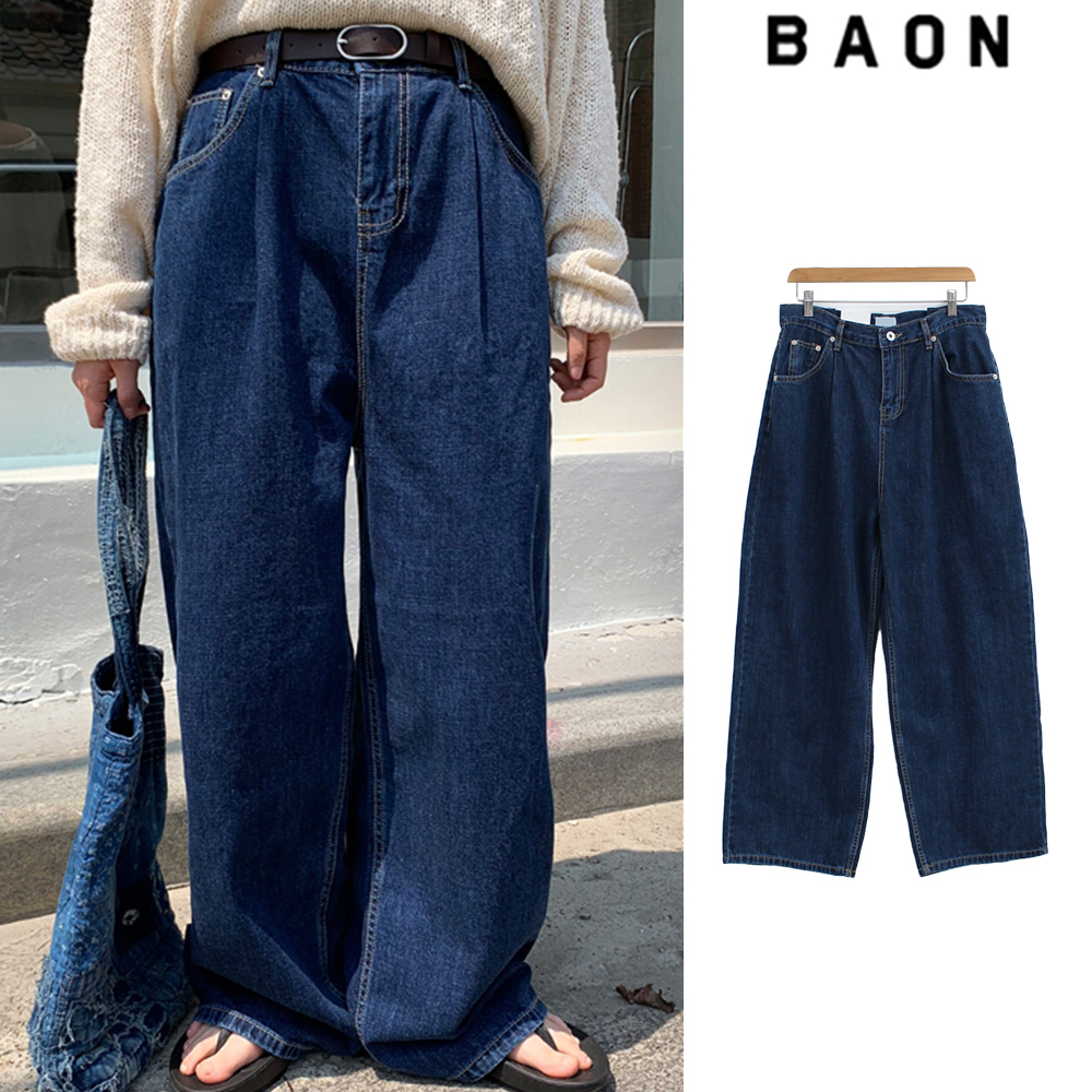【BAON】[unisex] Foldy Pintuck Denim Pants