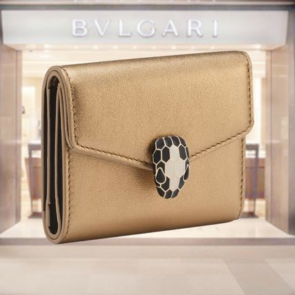 Bvlgari Folding Wallets Unisex Calfskin Plain Leather Folding Wallet Folding Wallets