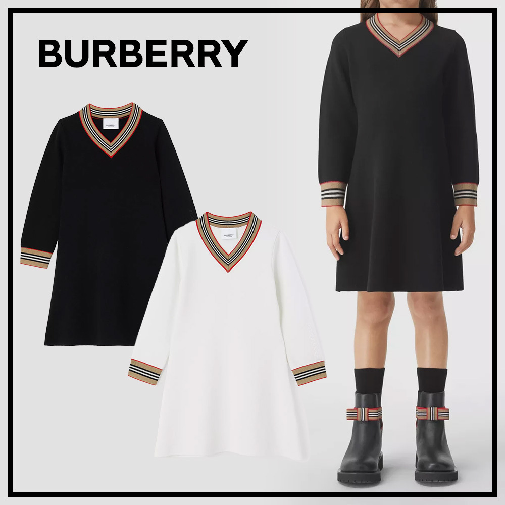 ★大人もOK! 【BURBERRY】アイコン ストライプ ウール ドレス