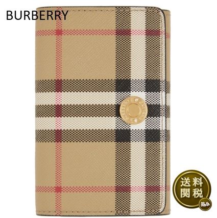 Burberry Folding Wallets Unisex Calfskin Street Style Folding Wallet Folding Wallets