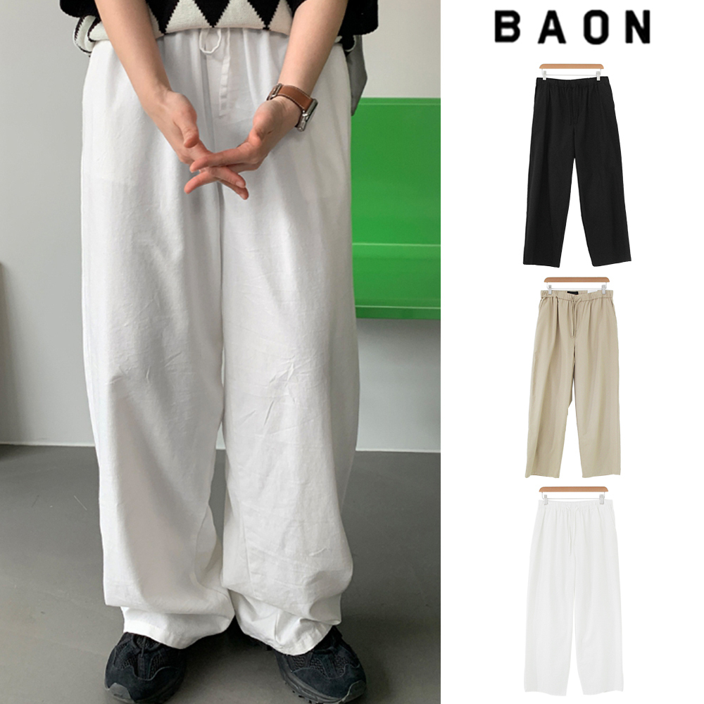 【BAON】[unisex] Mikyu Linen Banding Pants