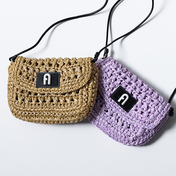 FURLA フルラ ラフィア ミニショルダーバッグ クロスボディ ロゴ