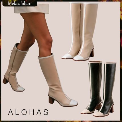 ALOHAS High Heel Round Toe Casual Style Plain Leather Elegant Style