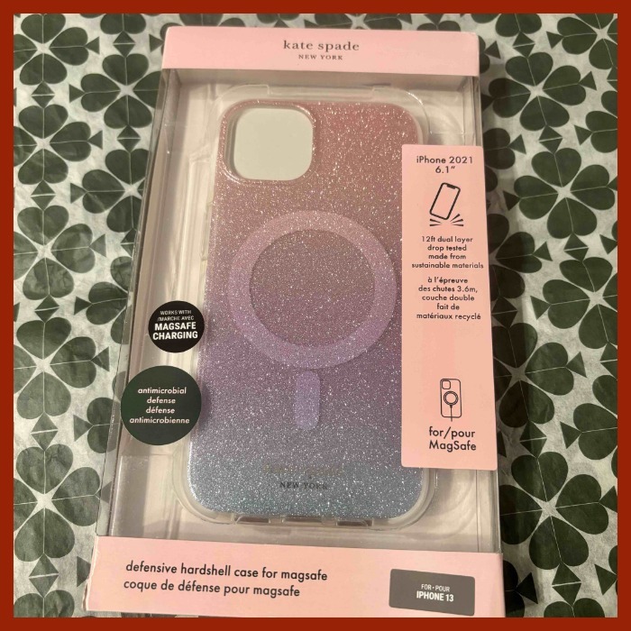 katespade iPhone13 ケース グリッター パープル MagSafe対応