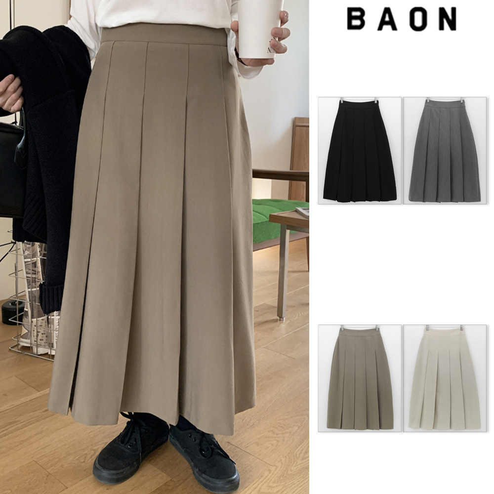 【BAON】matted pleated long skirt