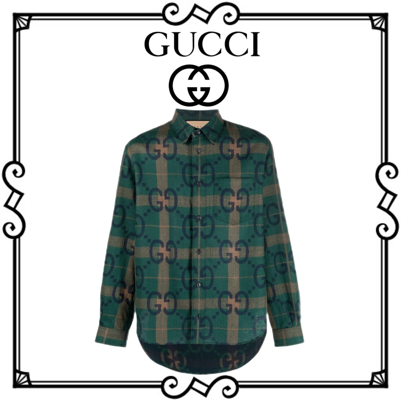 最新作 GUCCI ジャンボ GG チェック ウール シャツ-