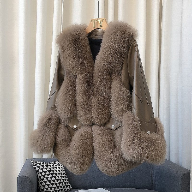 韓国デザイン リアルファー FUR フォックス リアルレザー JACKET