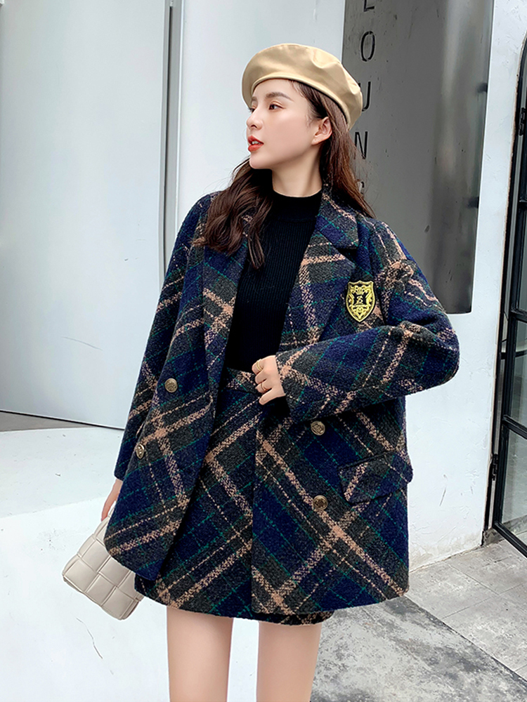 セットアップブレザースカートツイード秋冬ショート
