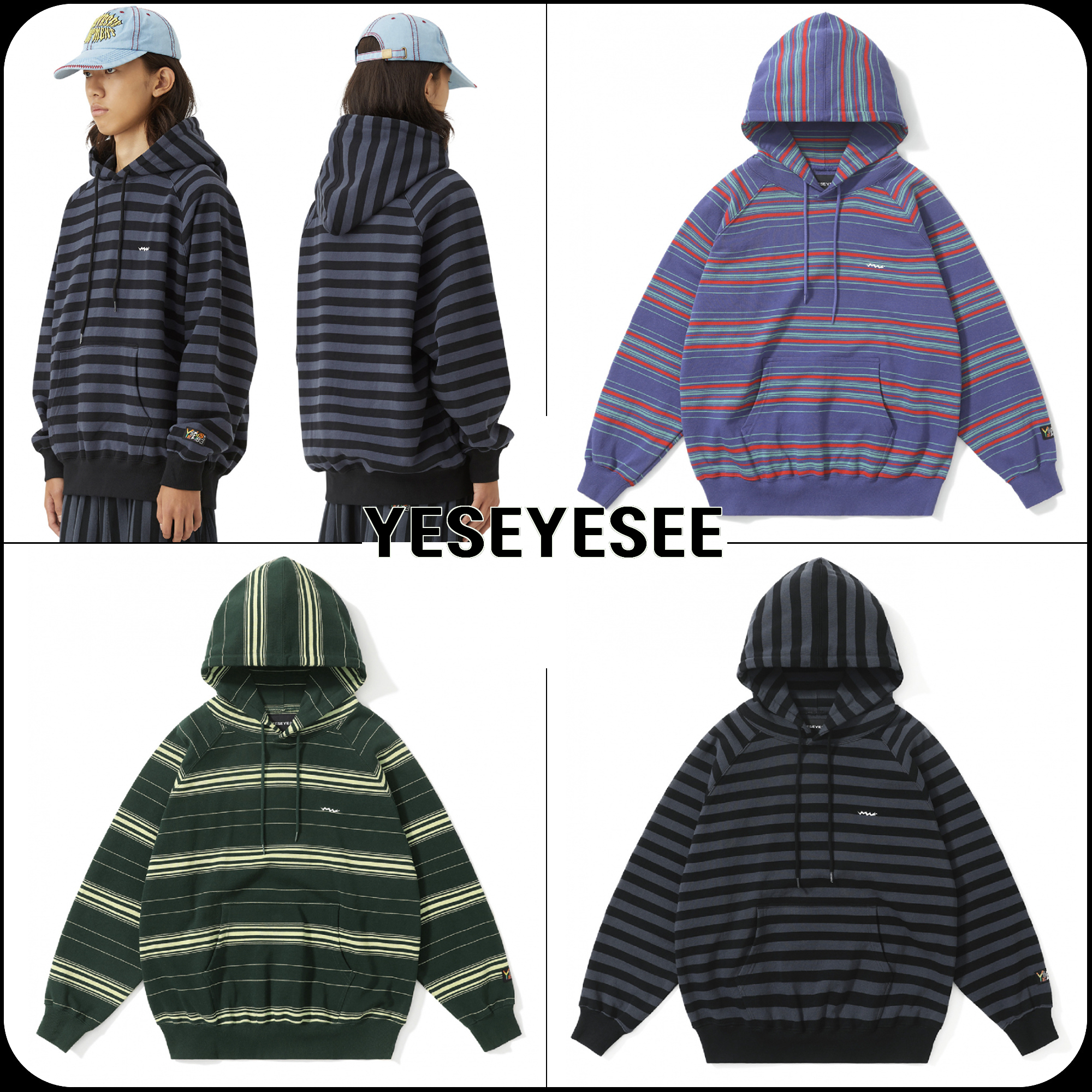 [YESEYESEE] ★ SN-Stripe Raglan Hoodie