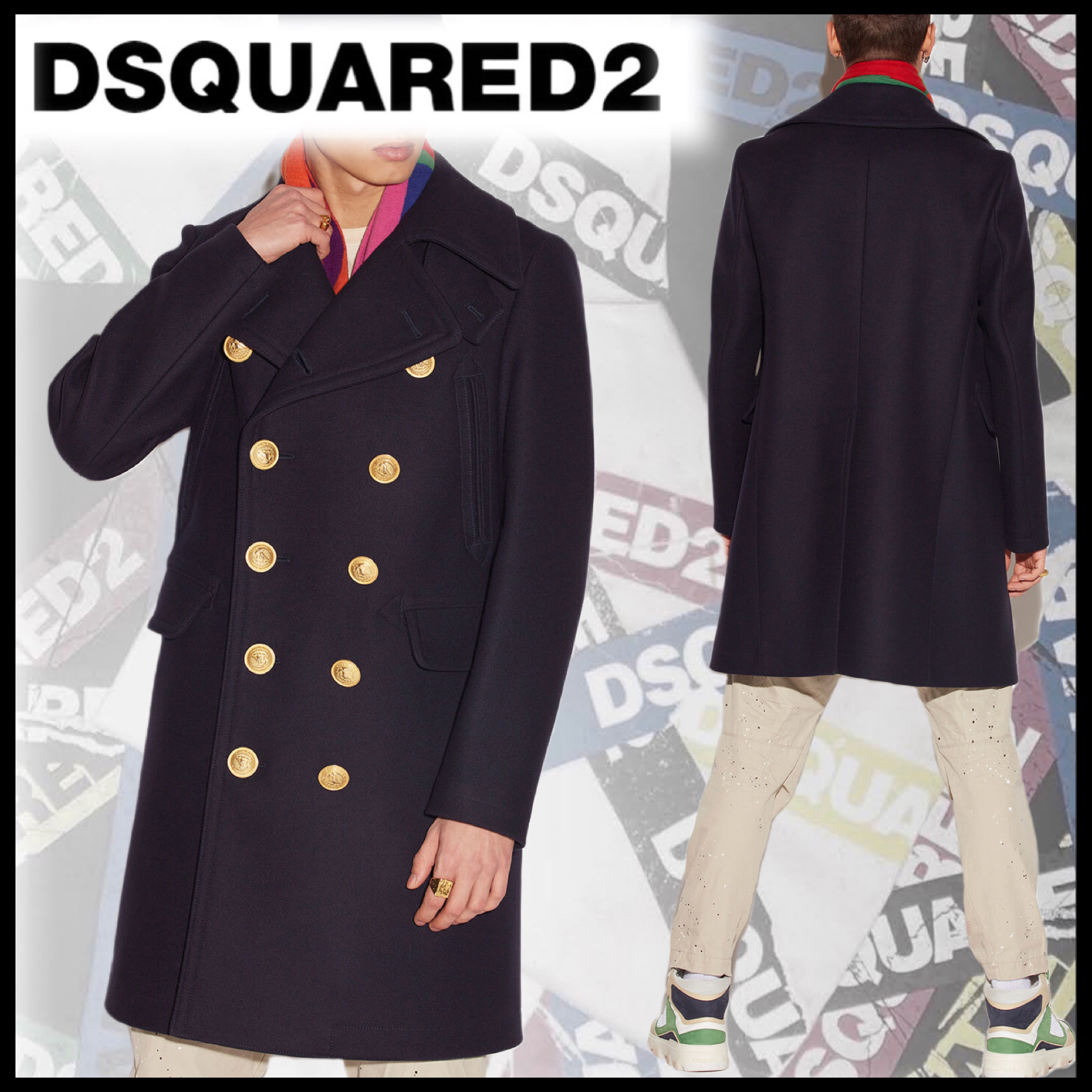 ◇DSQUARED2◇ダブルブレスト ウールブレンド ブルー ピーコート www