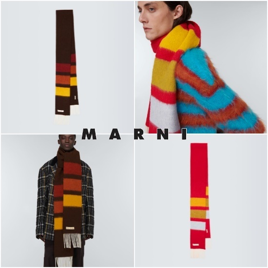Marni*ストライプ柄 アルパカ ブラッシュド ウールスカーフ