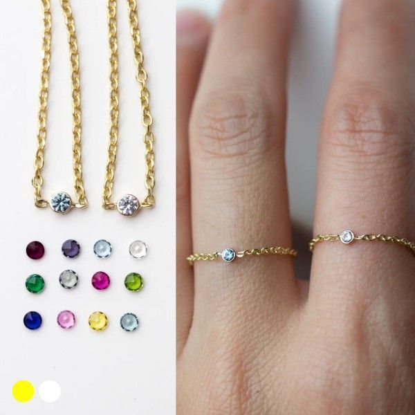 人気ブランド【E and E Project】14K Birthstone Chainリング