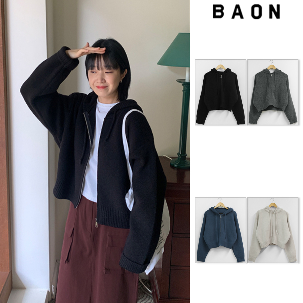 【BAON】Hirua hooded knit zip-up