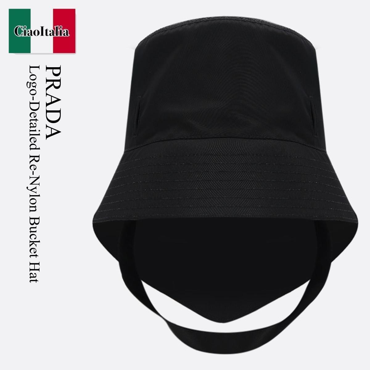 超美品❗️ PRADA 刺繍ロゴ バケットハット ブラック-