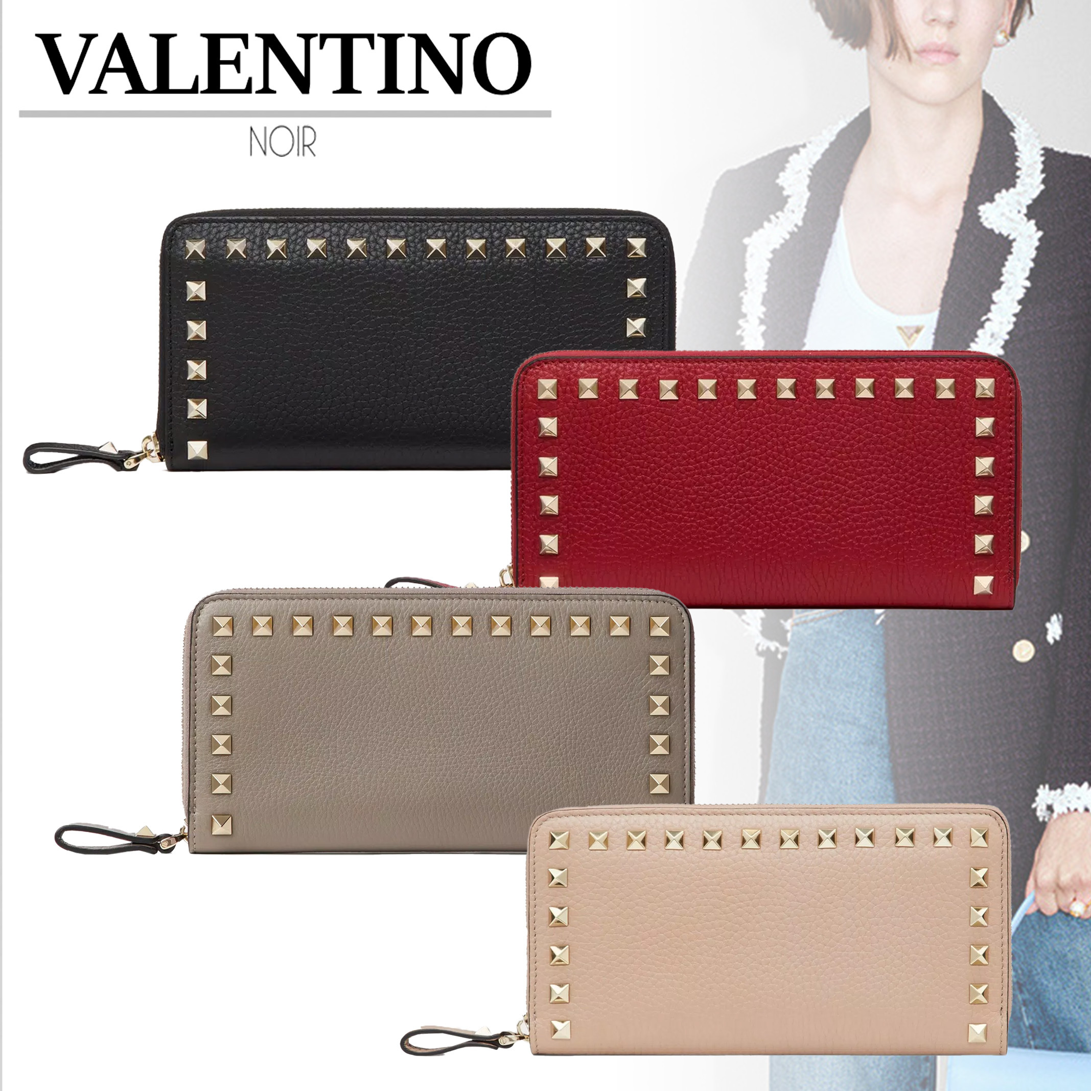 国内即発 VALENTINO ロックスタッズ グレインカーフ 長財布