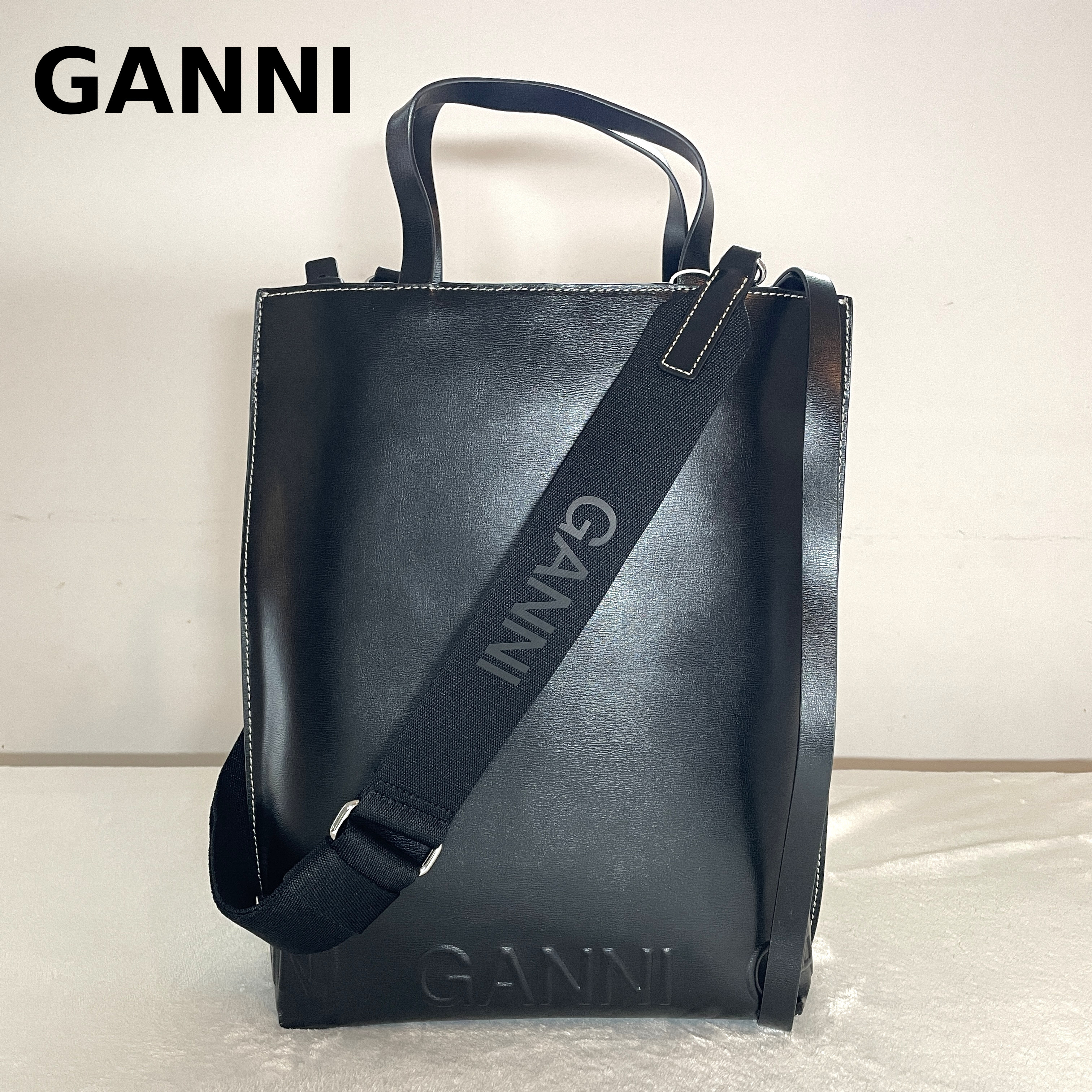 GANNI◆ストラップ付 ミディアム バナー トートバッグ/ 各色