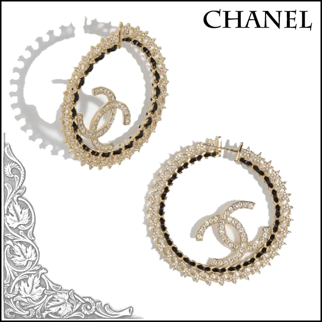 一番の 【CHANEL】ピアス リング ブラック & クリスタル ロゴ CC