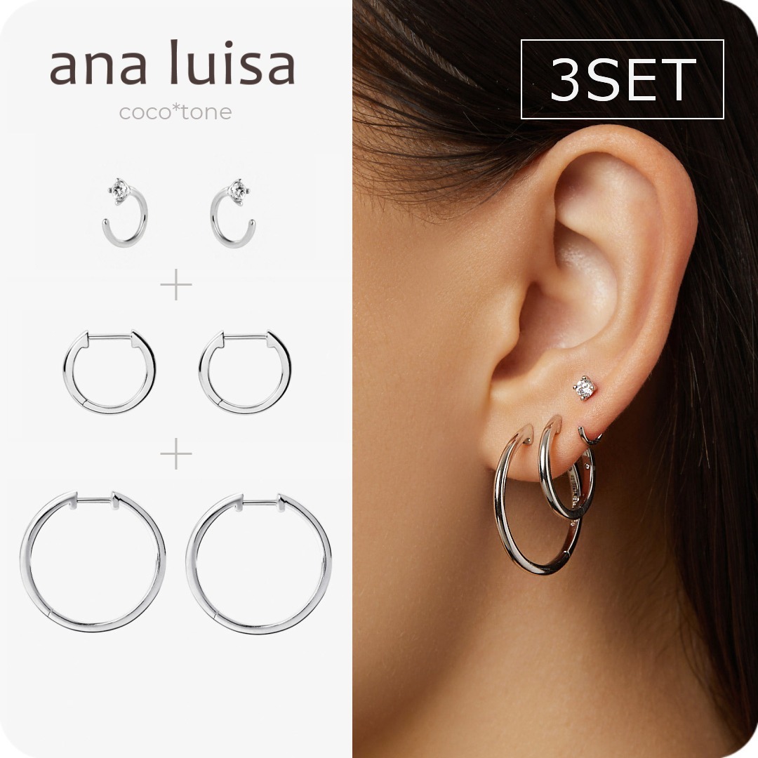 ana luisa◆シルバークラシックフープピアス3SET＊BUNDLE