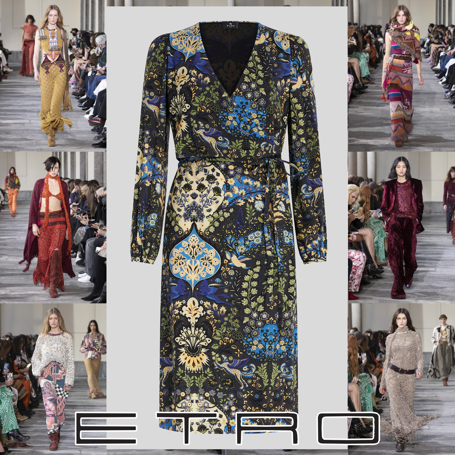 ETRO フラワープリント ジャージーラップドレス ブラック