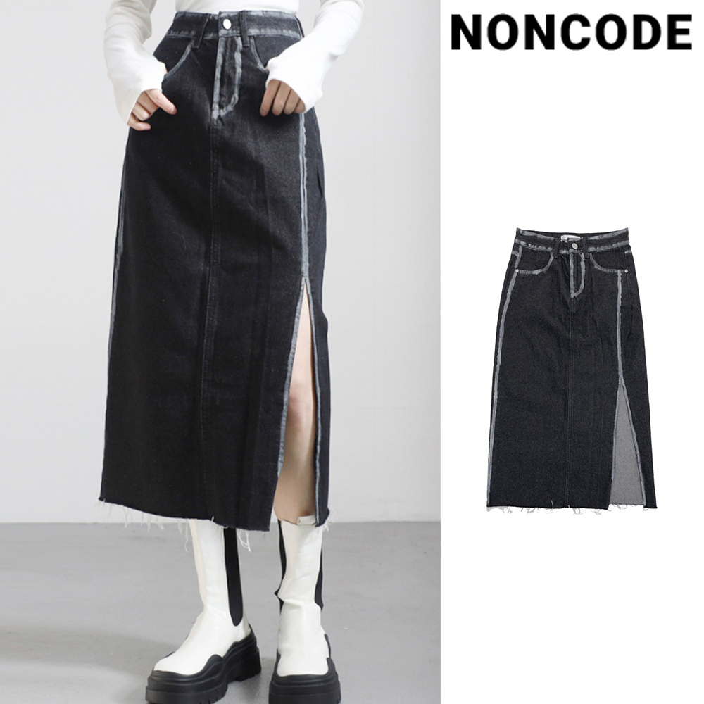 【NONCODE】Telly slit denim long skirt