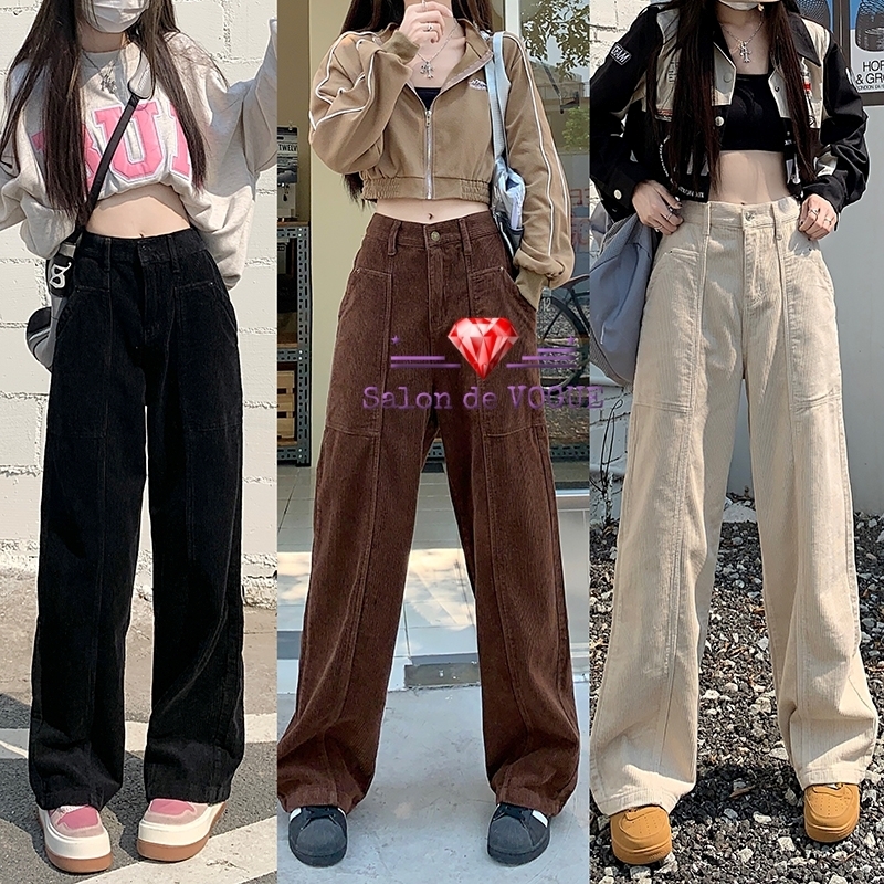 パンツ コーデュロイ ハイウエスト ワイド レトロカジュアル 3色