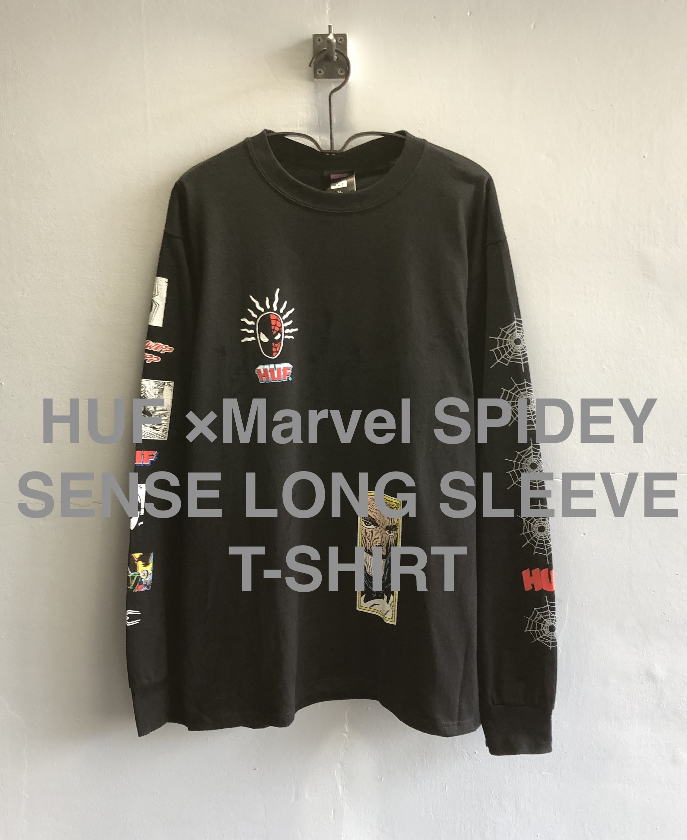 k_hufHUF トップス　ロンT ブラック　黒　ロゴ　プリント　長袖　 MARVEL