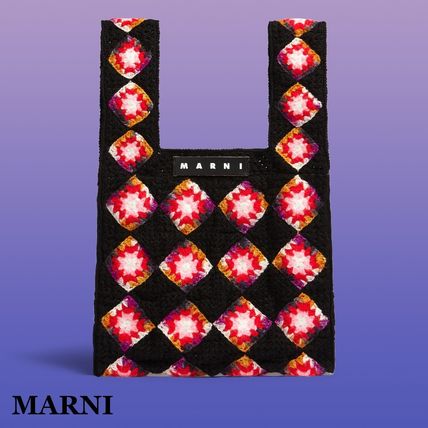 マルニ  ブラック&レッド クロシェ製 MARNI MARKET バッグ