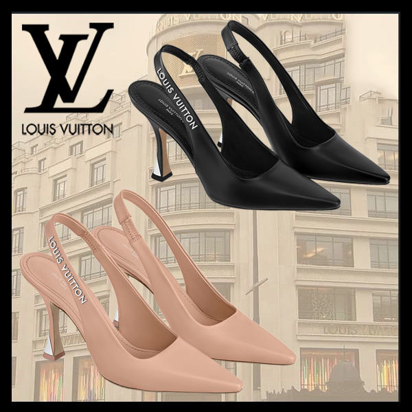 ルイヴィトン LOUIS VUITTON ロゴ オープントゥ レザー パンプス
