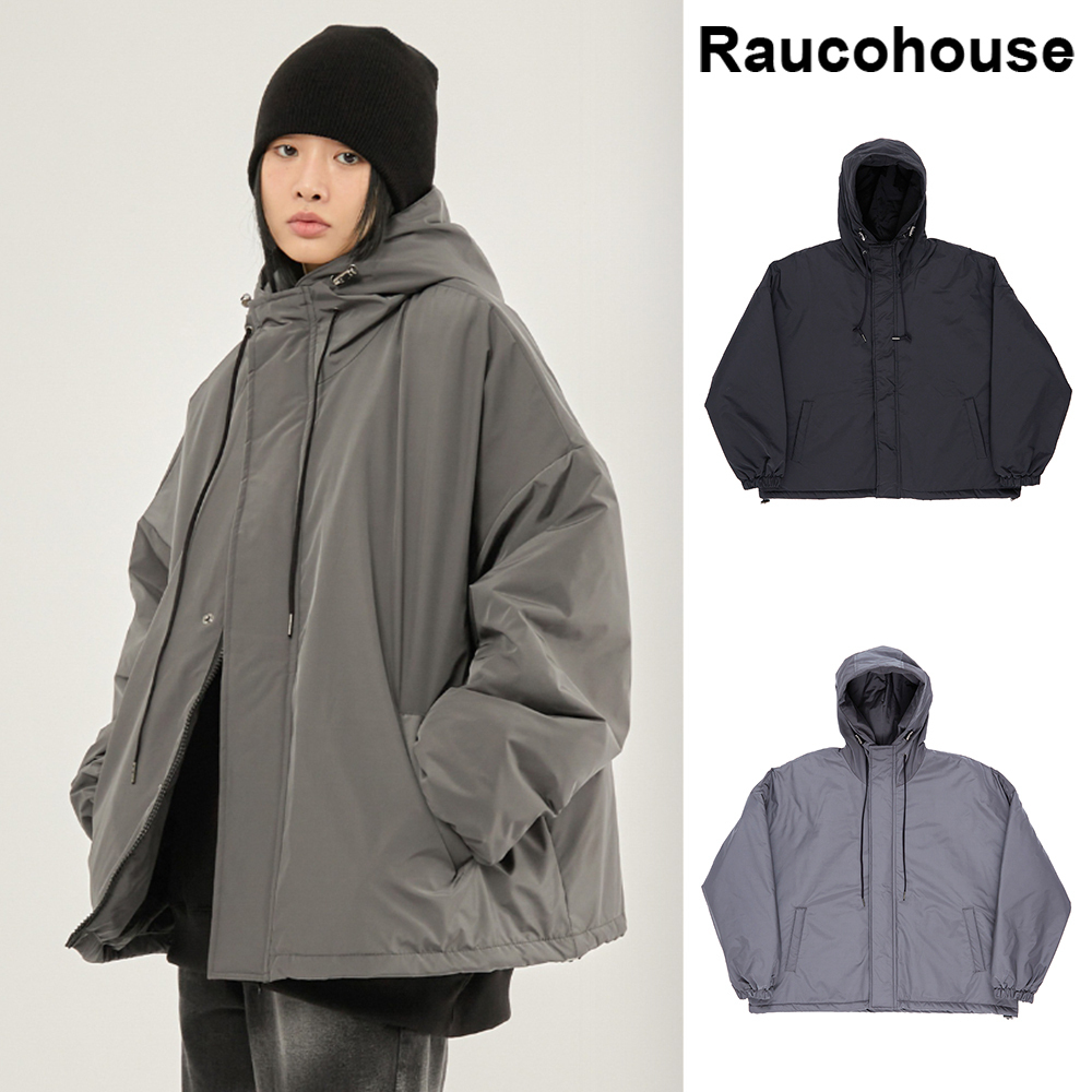 【Raucohouse】Matte face hooded over padding jumper