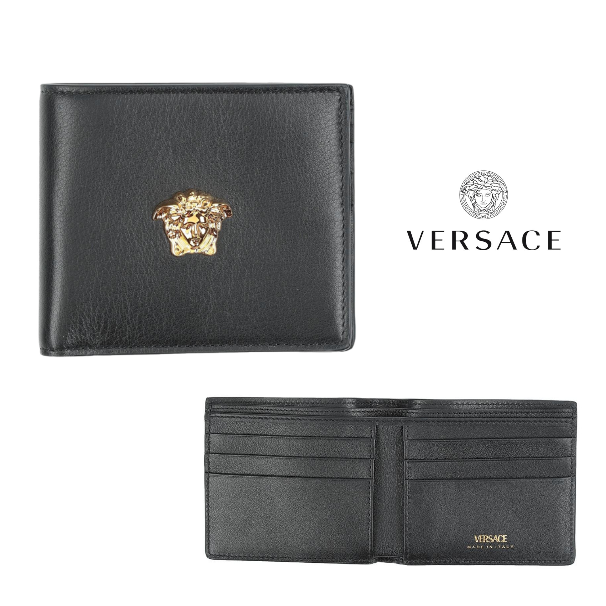 VERSACE メドゥーサ レザー 折りたたみ財布 二つ折 黒 革 www