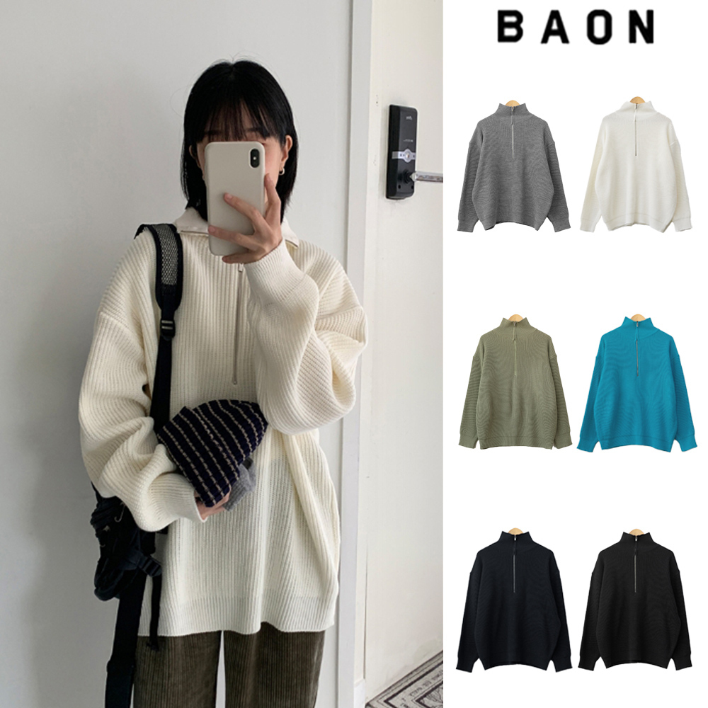 【BAON】[unisex] Dein Hachi half zip-up knit