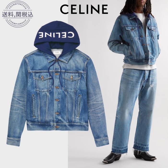 CELINE HOMME ロゴ デニム フード付き トラッカージャケット (CELINE